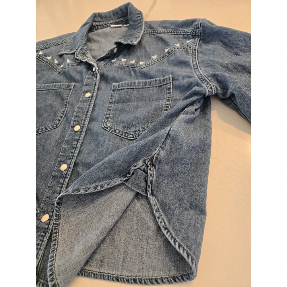 ​GAP Kids L 10 Embroidered Hearts Western Chambray Denim Shirt Kids Girls Snap